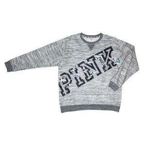 Victoria's Secret PINK Campus Crew Sweatshirt Women LG Gray Marled Logo Pullover